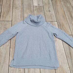 Calvin Klein SP Cowneck Light Blue Knit Tunic Sweater Cable Sleeves Pullover
